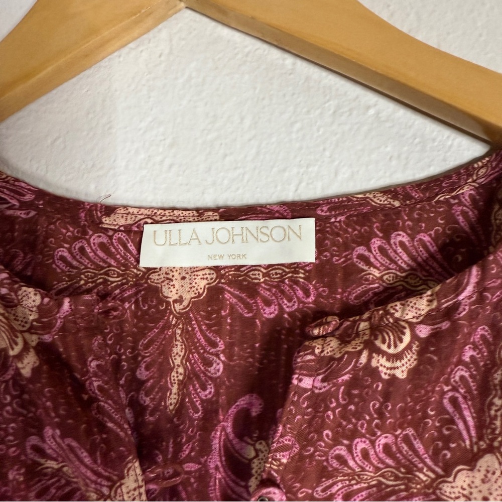ULLA JOHNSON maroon floral amaranthus Brita ruffled maxi dress SIZE 8 - Picture 9 of 10